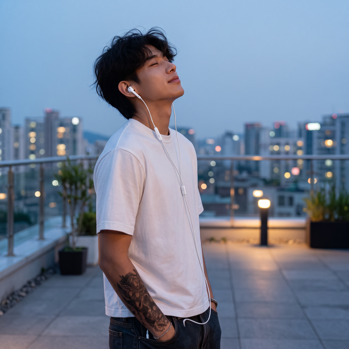 Boxy in Music — rooftop at dusk