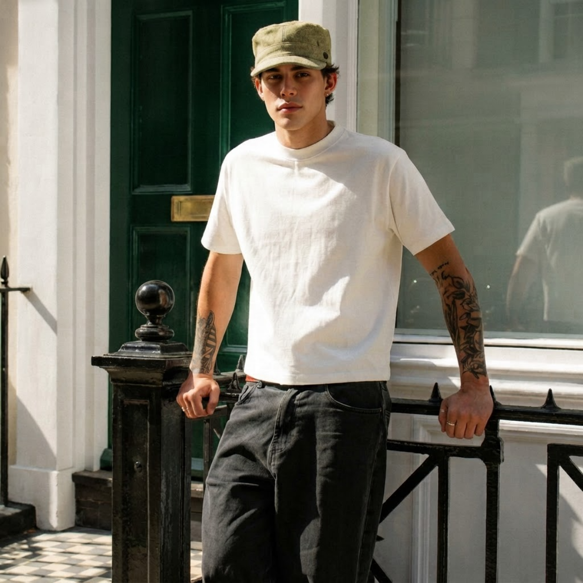 Boxy lookbook — cream tee, cap
